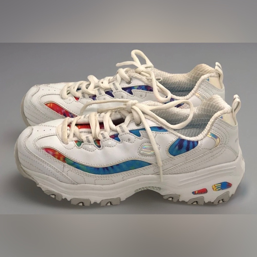 Skechers D'Lites Shoes Women’s SZ 6 Leather White Sneaker Chunky Colorful Fiesta - Picture 5 of 10